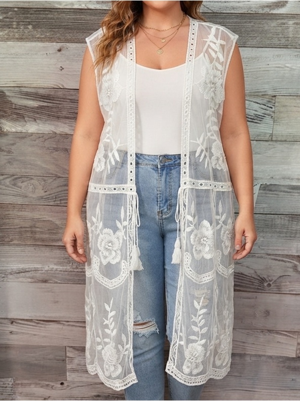 NWT Hippie Nomad White Sheer Embroidered Open Cardigan - 2X